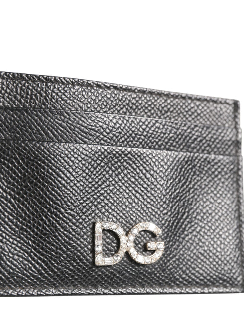 Dolce & Gabbana Black Leather Crystal DG Logo Embellished Card Holder Wallet